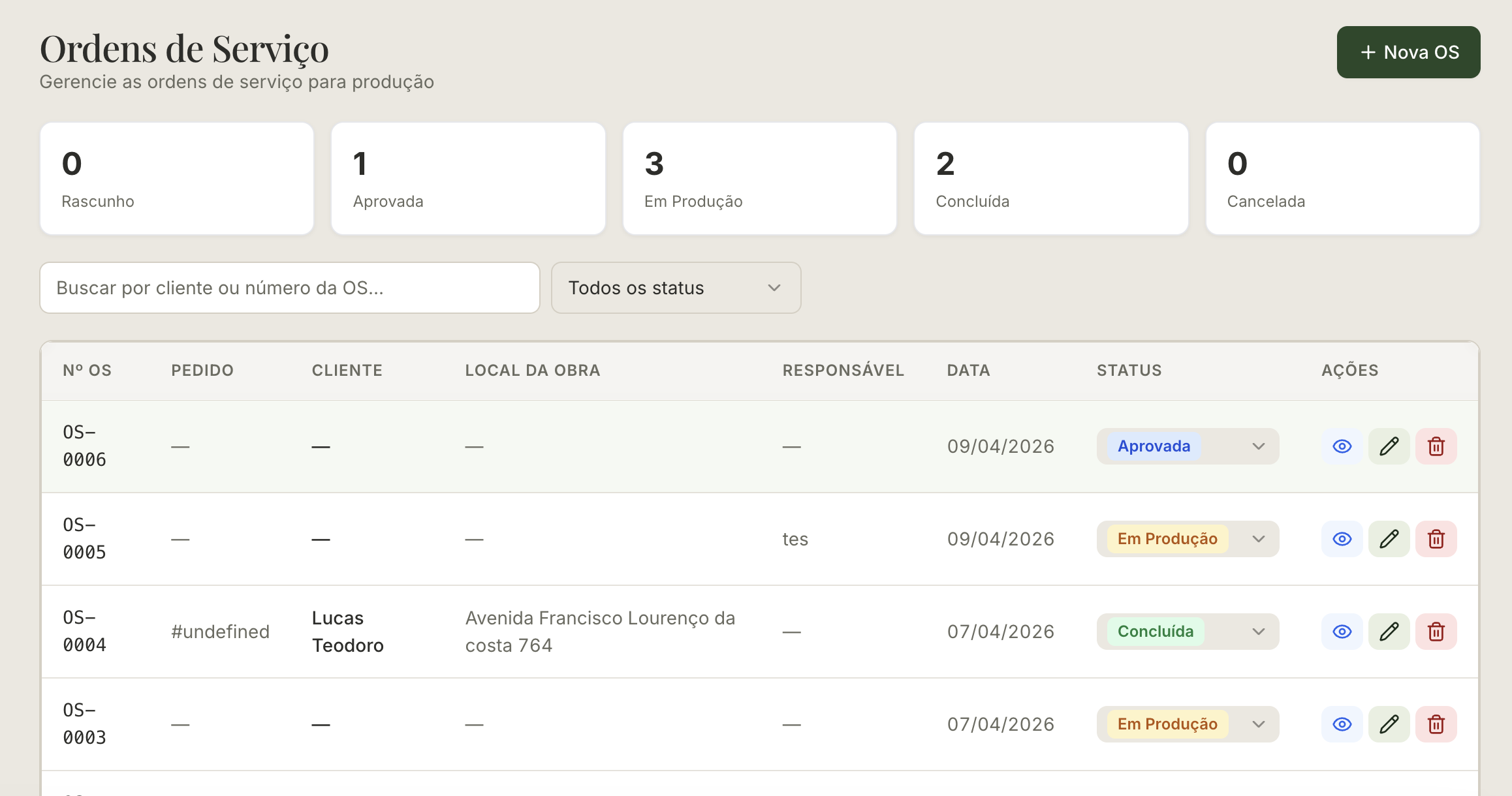 Ordens de serviço do MarbleHub